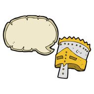 cartoon king's armor with speech bubble
