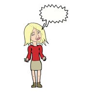 cartoon woman shrugging shoulders with speech bubble N449
