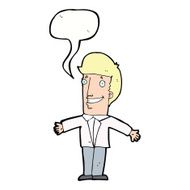 cartoon grining man with open arms speech bubble N9