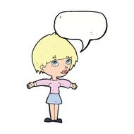 cartoon woman with open arms speech bubble N90