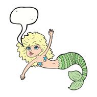 cartoon pretty mermaid with speech bubble N34
