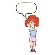 cartoon pretty girl tilting head with speech bubble N8