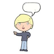 cartoon boy pointing with speech bubble N27