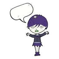 cartoon waving vampire girl with speech bubble N17