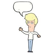 cartoon bored man waving with speech bubble N8