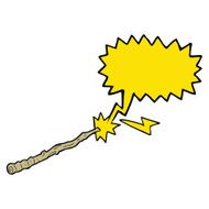cartoon magic wand with speech bubble