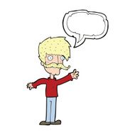 cartoon waving mustache man with speech bubble N9