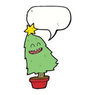 cartoon dancing christmas tree with speech bubble N18