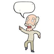 cartoon frightened old man with speech bubble N31