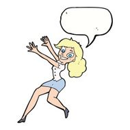 cartoon happy woman jumping with speech bubble N9