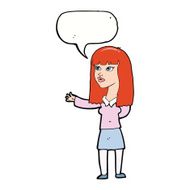 cartoon woman gesturing to show something with speech bubble N18