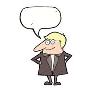 cartoon happy man in suit with speech bubble N8