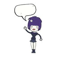 cartoon waving vampire girl with speech bubble N18