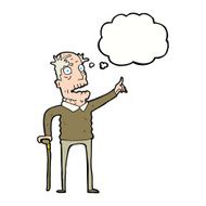 cartoon old man with walking stick thought bubble N7
