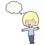 cartoon happy woman with thought bubble N203