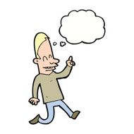 cartoon happy man pointing with thought bubble N48