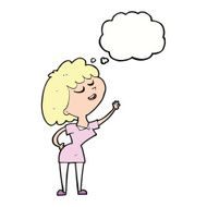 cartoon happy woman about to speak with thought bubble N9