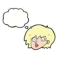 cartoon surprised female face with thought bubble N51