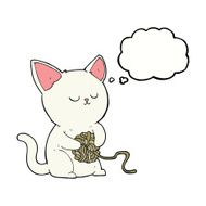 cartoon cat playing with ball of yarn thought bubble