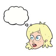 cartoon female face with surprised expression thought bubbl N16