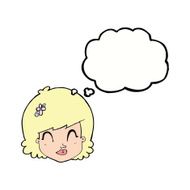 cartoon happy female face with thought bubble N148
