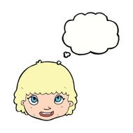 cartoon happy female face with thought bubble N149