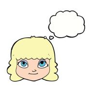 cartoon happy female face with thought bubble N150