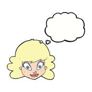 cartoon happy female face with thought bubble N152