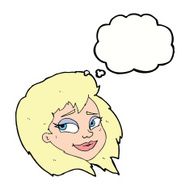cartoon happy female face with thought bubble N153