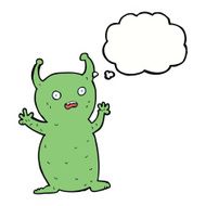 cartoon funny little alien with thought bubble N9