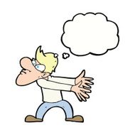 cartoon annoyed man gesturing with thought bubble N9