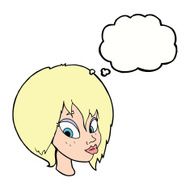 cartoon pretty female face pouting with thought bubble N9
