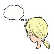 Cartoon Girl Looking Thoughtful With Thought Bubble N9
