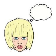 cartoon annoyed girl with big hair thought bubble N9