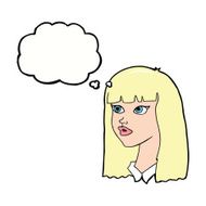 cartoon pretty girl with long hair thought bubble N9