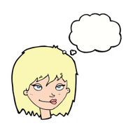 cartoon smiling woman with thought bubble N8