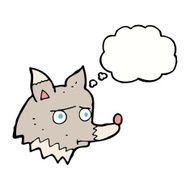 cartoon unhappy wolf with thought bubble