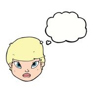 cartoon serious face with thought bubble N9