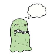 cartoon gross ghost with thought bubble N32