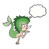 cartoon mermaid blowing a kiss with thought bubble N9