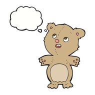 cartoon happy little teddy bear with thought bubble