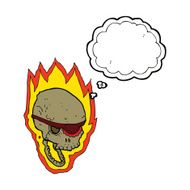 cartoon flaming pirate skull with thought bubble N9