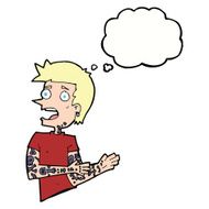 cartoon man with tattoos thought bubble N9