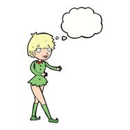 cartoon christmas elf woman with thought bubble N9