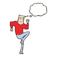cartoon man jogging on spot with thought bubble N9