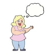 cartoon happy fat woman with thought bubble N5