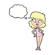 cartoon woman with hands on hips thought bubble N173