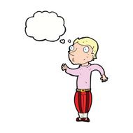 cartoon man in loud clothes with thought bubble N8