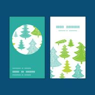 Vector holiday christmas trees vertical round frame pattern business cards