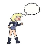 cartoon girl in leather jacket with thought bubble N9